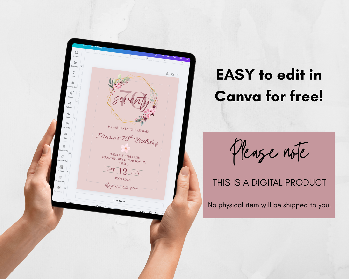 Floral 70th Birthday Editable Invite