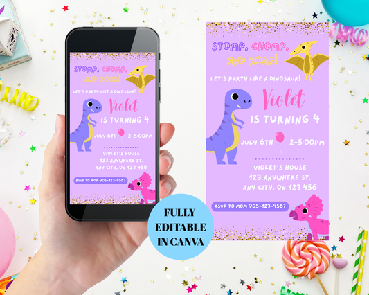 Stomp, Chomp, Roar Editable Birthday Invite