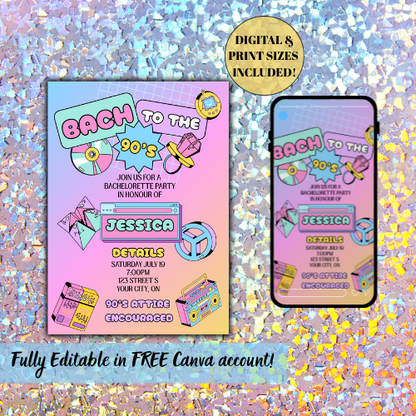 Bach to the 90’s Bachelorette Party Invite