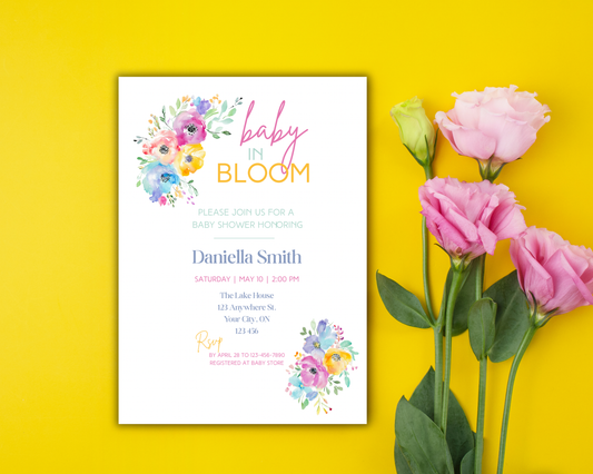 Baby In Bloom Editable Invite