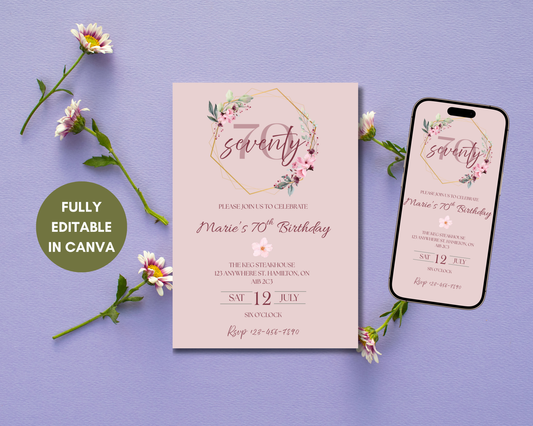 Floral 70th Birthday Editable Invite