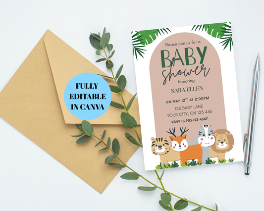 Safari Baby Shower Editable Invite