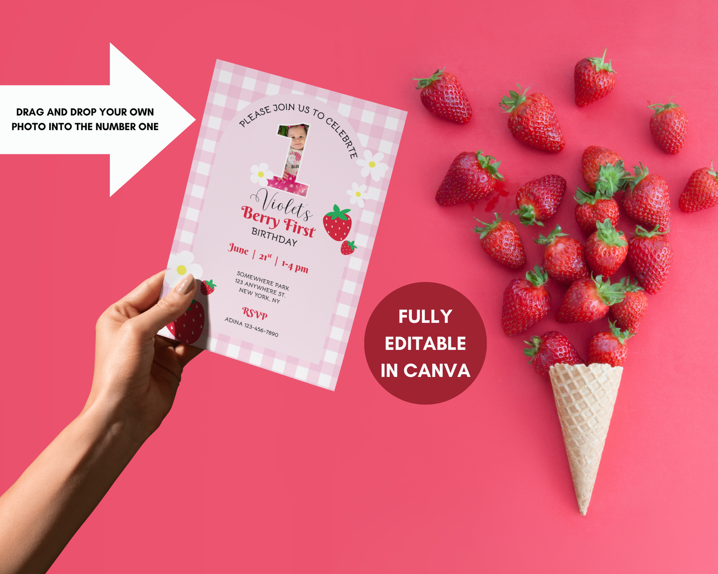 Berry First Birthday Editable Invite