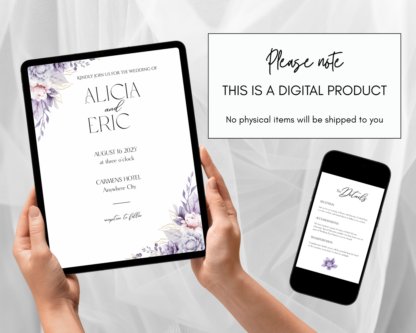 Floral Wedding Editable Invite, Details Card, RSVP Card Bundle
