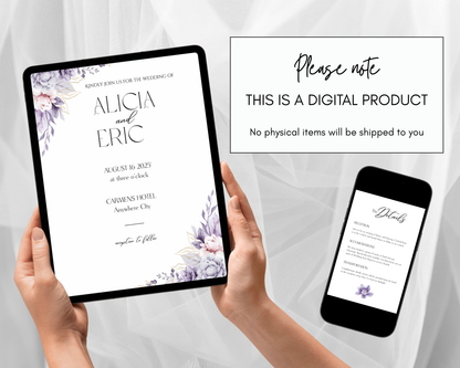 Floral Wedding Editable Invite, Details Card, RSVP Card Bundle