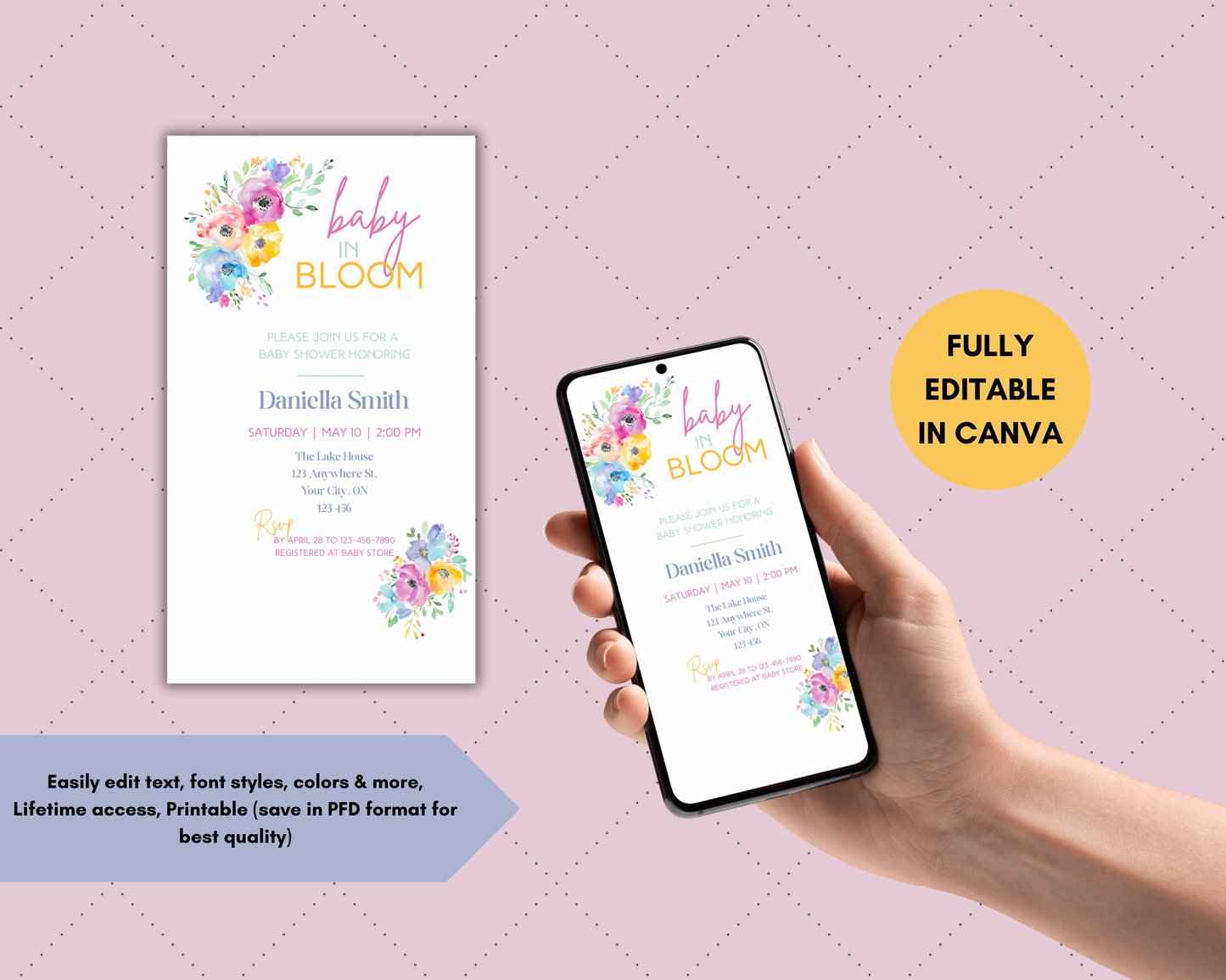 Baby In Bloom Editable Invite