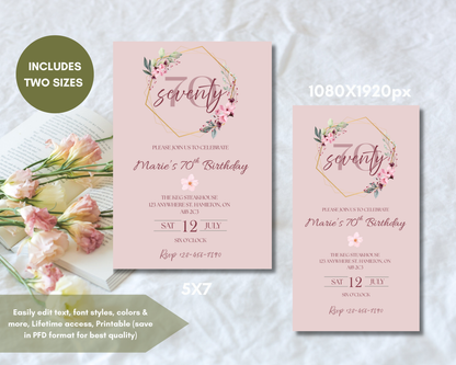 Floral 70th Birthday Editable Invite