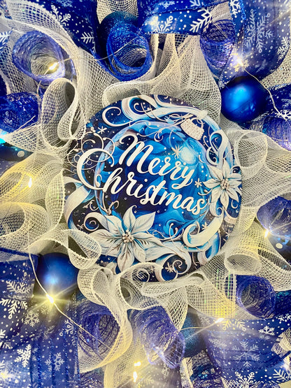 Merry Christmas Blue Wreath