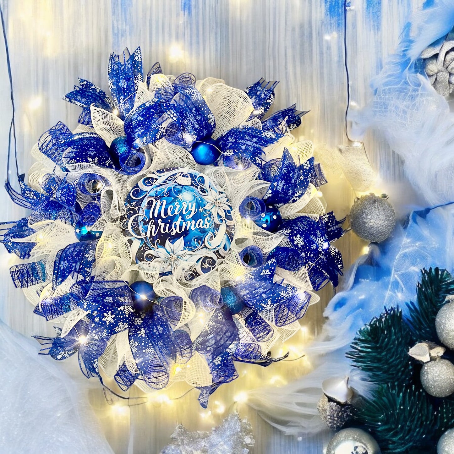 Merry Christmas Blue Wreath